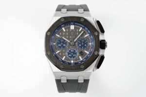 Royal Oak Offshore 26420 44mm SS Black Ceramic Bezel APF 1:1 Best Edition Gray/Blue Dial on Gray Rubber Strap A4401 - Image 2