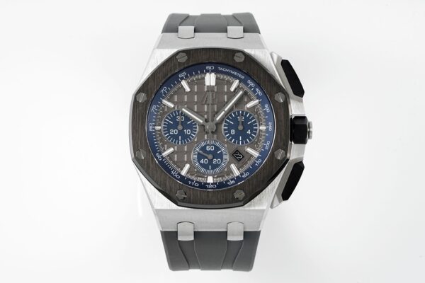 Royal Oak Offshore 26420 44mm SS Black Ceramic Bezel APF 1:1 Best Edition Gray/Blue Dial on Gray Rubber Strap A4401