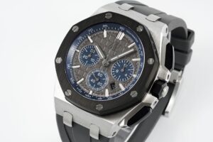 Royal Oak Offshore 26420 44mm SS Black Ceramic Bezel APF 1:1 Best Edition Gray/Blue Dial on Gray Rubber Strap A4401 - Image 4