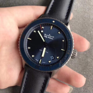 Fifty Fathoms Bathyscaphe Black Ceramic ZF 1:1 Best Edition Blue Dial on Blue Sail-Canvas Strap A1315 - Image 2