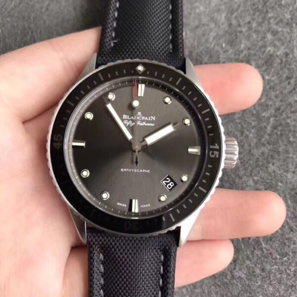 Fifty Fathoms Bathyscaphe 43mm SS ZF 1:1 Best Edition Black Dial on Sail-canvas Strap A1315 V2