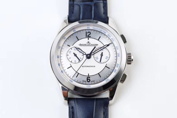 Jaeger-LeCoultre Mastr Chronograph series 40mm 1:1 Best Edition White Dial on Blue Leather Strap