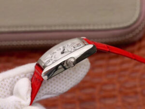 LADIES'COLLECTION SS 24mm White Dail On Red Leather Strap - Image 2