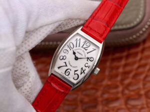 LADIES'COLLECTION SS 24mm White Dail On Red Leather Strap - Image 6