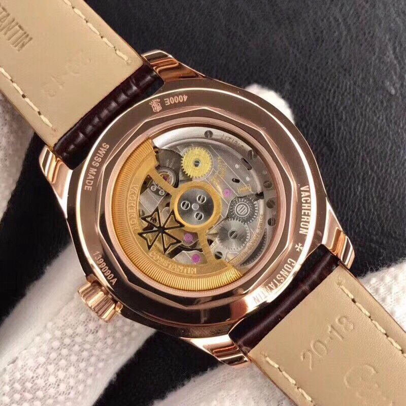 Fiftysix Complete Calendar RG 40mm 1:1 Best Edition White Dial on Brown Leather Strap A2460 – Image 6