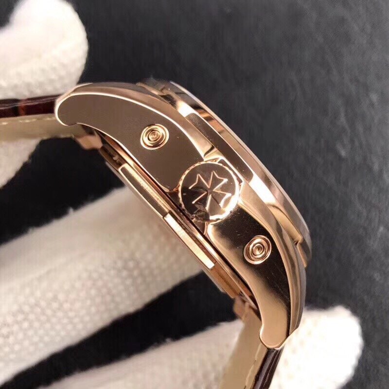 Fiftysix Complete Calendar RG 40mm 1:1 Best Edition White Dial on Brown Leather Strap A2460 – Image 8