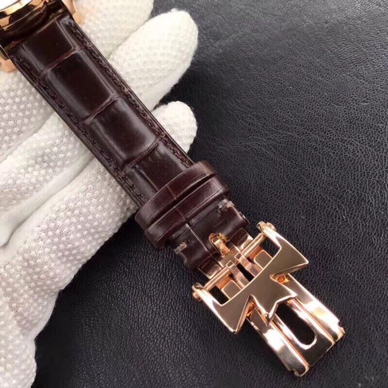 Fiftysix Complete Calendar RG 40mm 1:1 Best Edition White Dial on Brown Leather Strap A2460 – Image 3