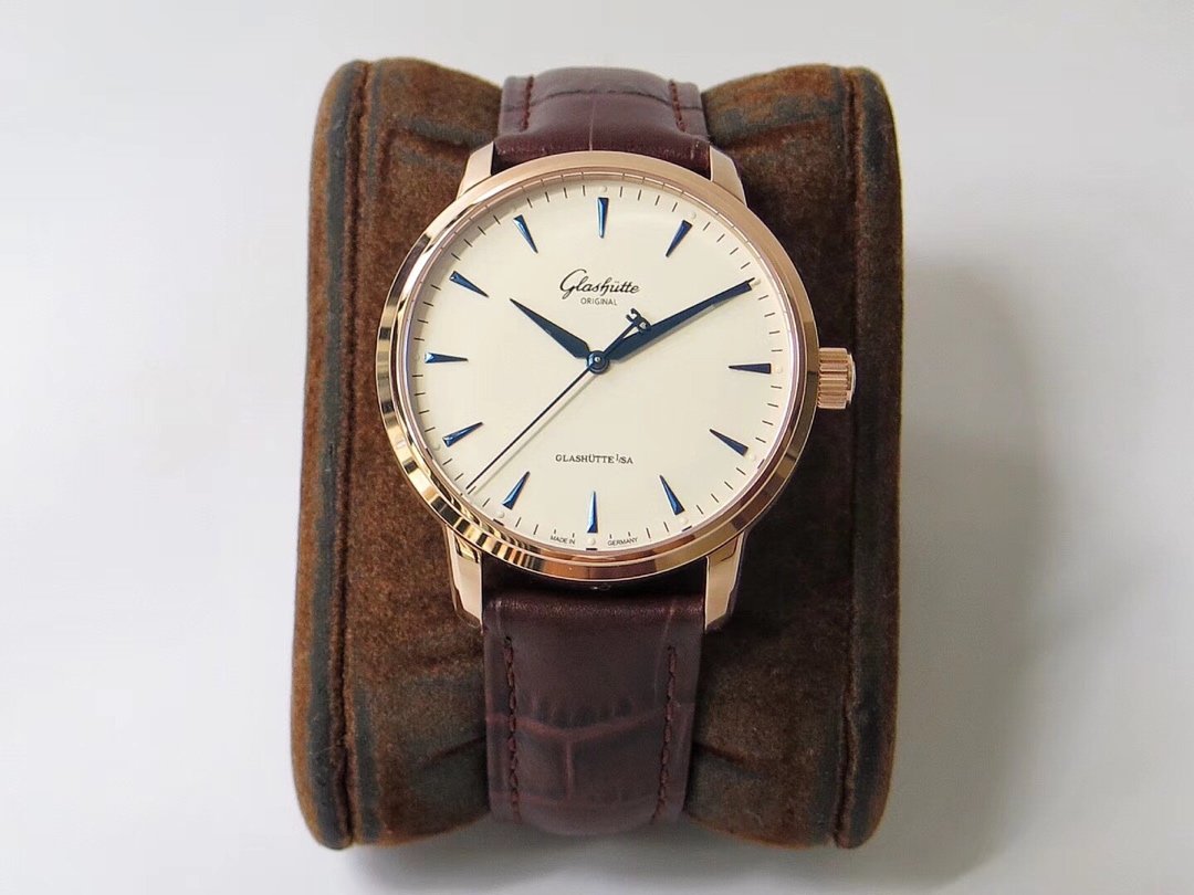 Excellence Series 42mm RG White Dial on Brown lizard Leather Strap