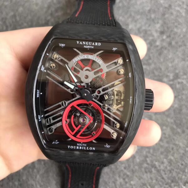 Frank Muller Pioneer Series “Red Devil” Carbon Fiber 1:1 Best Edition Black Textured Dial on Black Nylon Strap