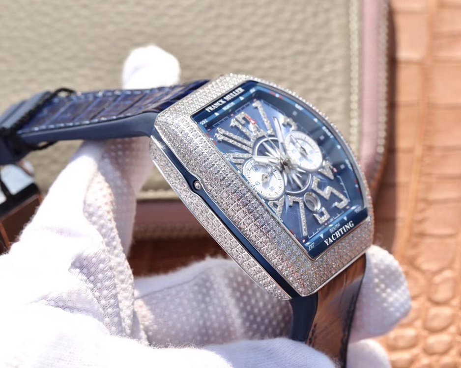 Vanguard V45 Yachting Full DIamonds SS ABF 1:1 Best Edition Blue Textured Dial on Blue Gummy Strap A2824 – Image 4