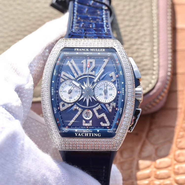 Vanguard V45 Yachting Full DIamonds SS ABF 1:1 Best Edition Blue Textured Dial on Blue Gummy Strap A2824