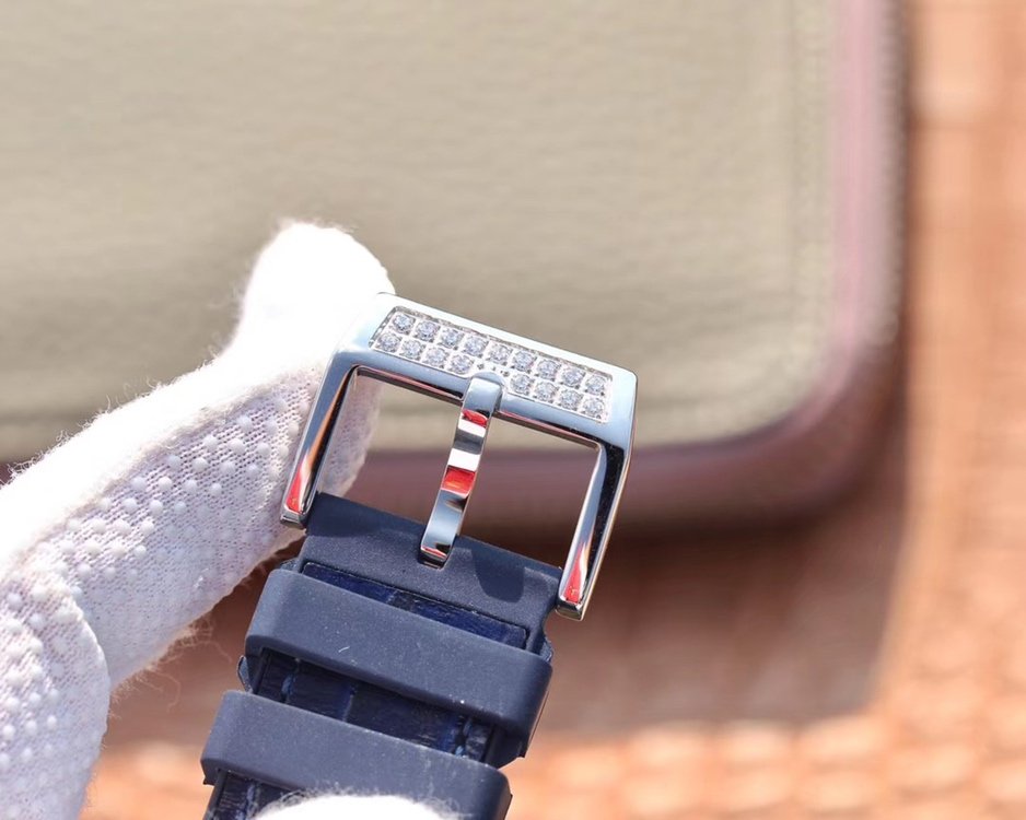 Vanguard V45 Yachting Full DIamonds SS ABF 1:1 Best Edition Blue Textured Dial on Blue Gummy Strap A2824 – Image 9