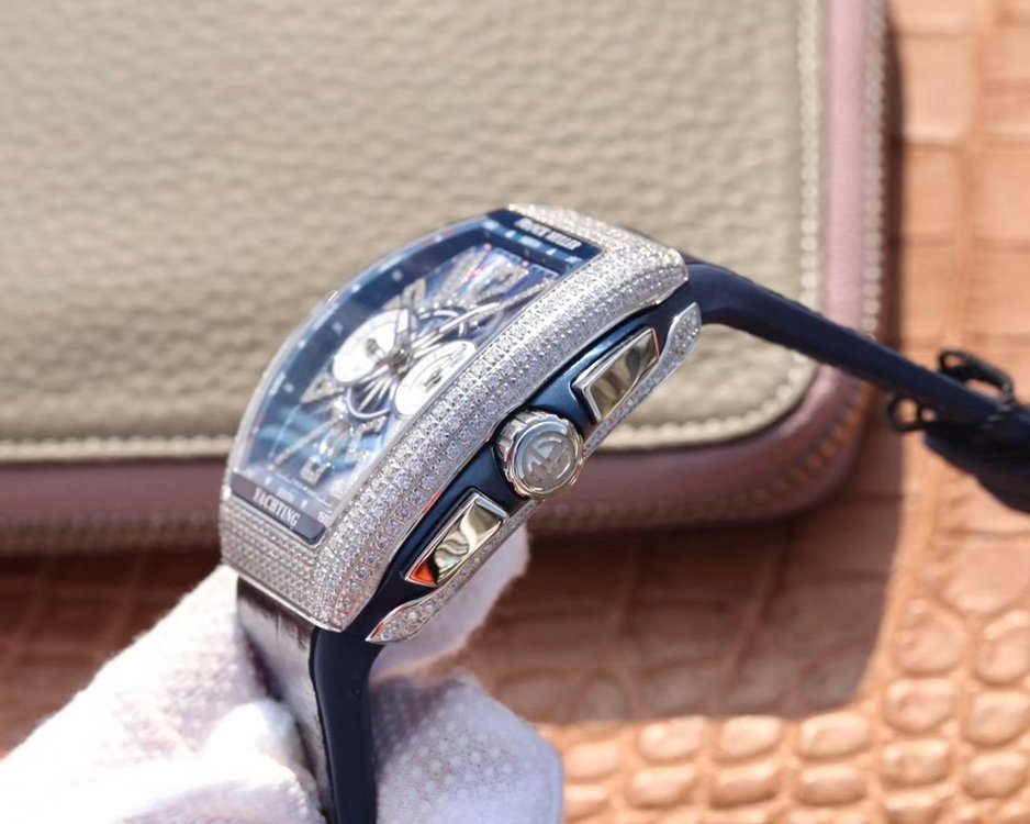 Vanguard V45 Yachting Full DIamonds SS ABF 1:1 Best Edition Blue Textured Dial on Blue Gummy Strap A2824 – Image 3