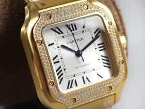 Santos de Cartier 35mm YG BVF 1:1 Best Edition Full Diamond Bezel White Dial on YG Bracelet MIYOTA 9015 - Image 3