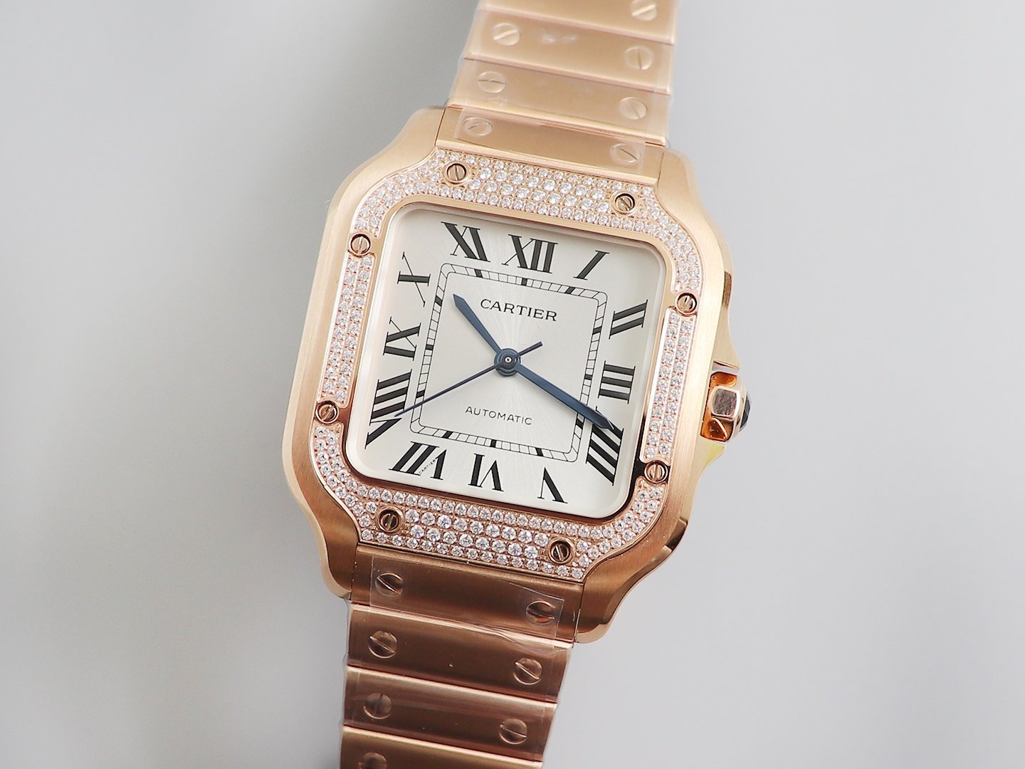 Santos de Cartier 35mm RG BVF 1:1 Best Edition Full Diamond Bezel White Dial on RG Bracelet MIYOTA 9015