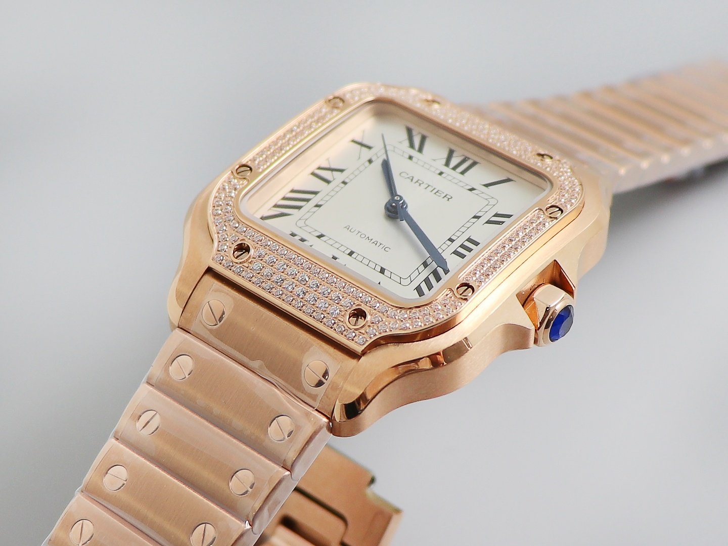 Santos de Cartier 35mm RG BVF 1:1 Best Edition Full Diamond Bezel White Dial on RG Bracelet MIYOTA 9015 – Image 2