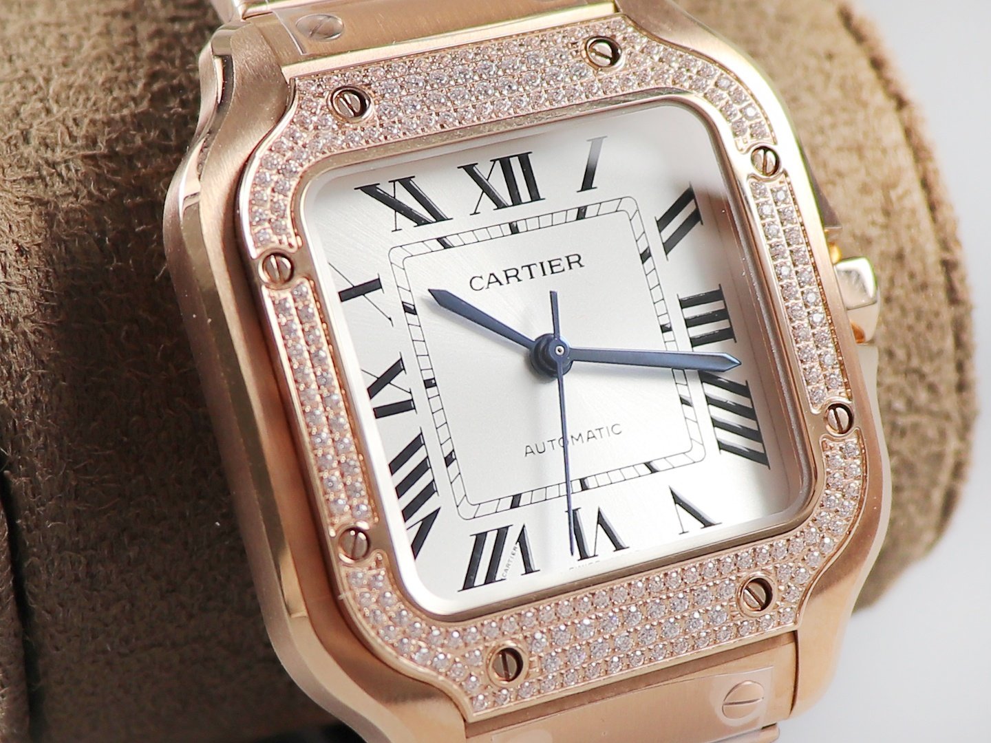 Santos de Cartier 35mm RG BVF 1:1 Best Edition Full Diamond Bezel White Dial on RG Bracelet MIYOTA 9015 – Image 3