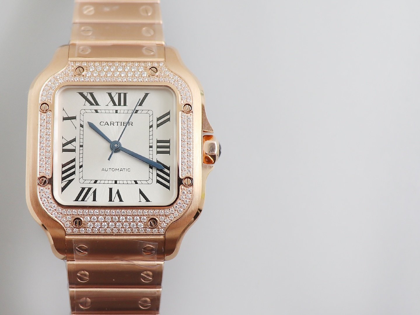 Santos de Cartier 35mm RG BVF 1:1 Best Edition Full Diamond Bezel White Dial on RG Bracelet MIYOTA 9015 – Image 4