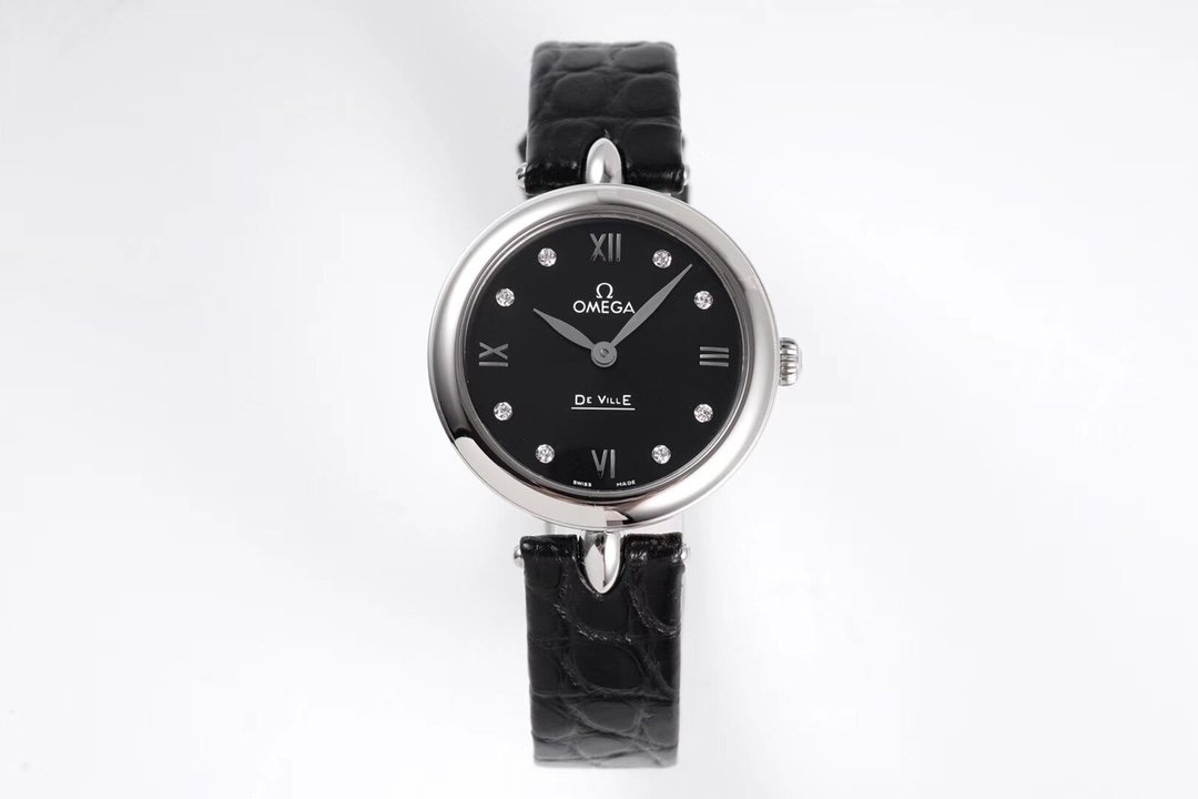De Ville 27.4mm SS 1:1 Best Edition Black Dial on Black Leather Strap