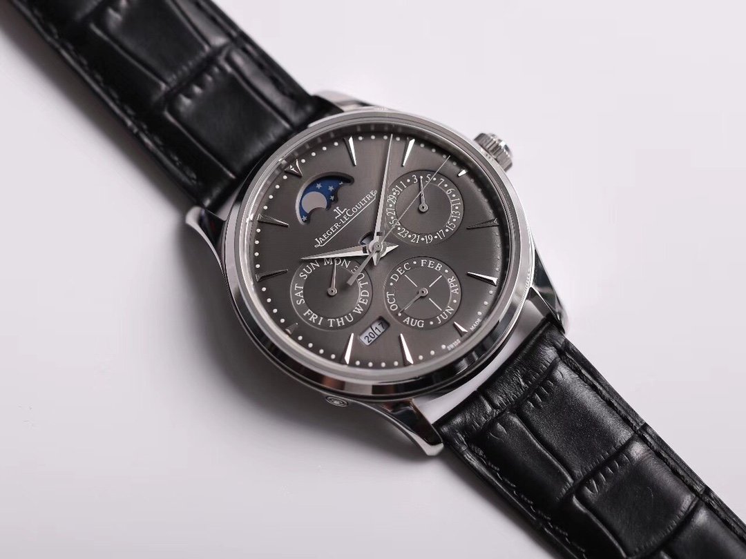 Master Ultra Thin Perpetual Calendar V9F 1:1 Best Edition Grey Dial on Black Leather Strap A868 V2 – Image 3