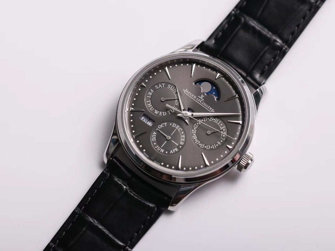 Master Ultra Thin Perpetual Calendar V9F 1:1 Best Edition Grey Dial on Black Leather Strap A868 V2 – Image 6