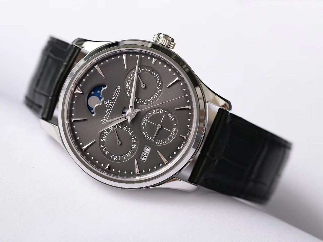 Master Ultra Thin Perpetual Calendar V9F 1:1 Best Edition Grey Dial on Black Leather Strap A868 V2 – Image 8