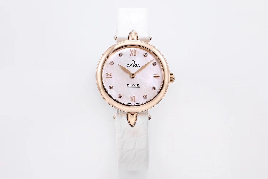 De Ville 27.4mm SS 1:1 Best Edition Mother Of Pearl Dial on White Leather Strap