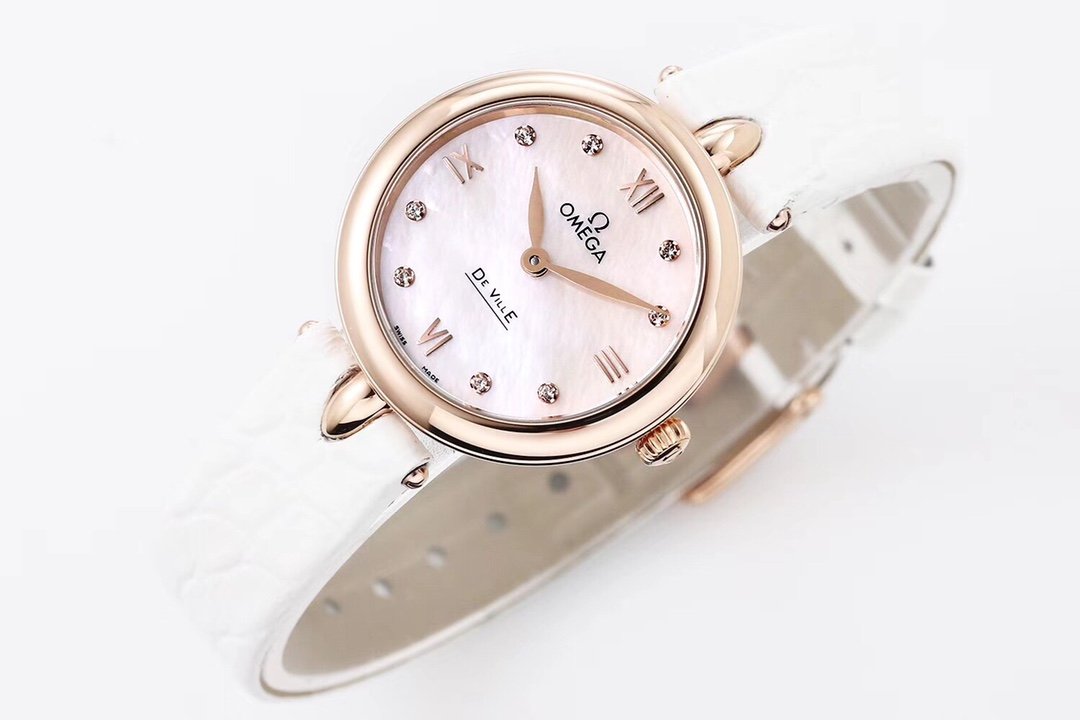 De Ville 27.4mm SS 1:1 Best Edition Mother Of Pearl Dial on White Leather Strap – Image 3