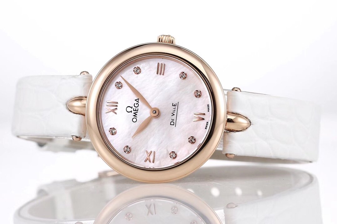 De Ville 27.4mm SS 1:1 Best Edition Mother Of Pearl Dial on White Leather Strap – Image 6