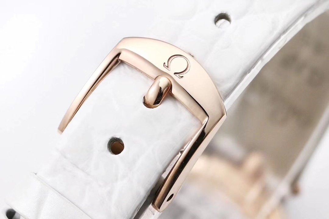 De Ville 27.4mm SS 1:1 Best Edition Pink Mother Of Pearl Dial on White Leather Strap – Image 4