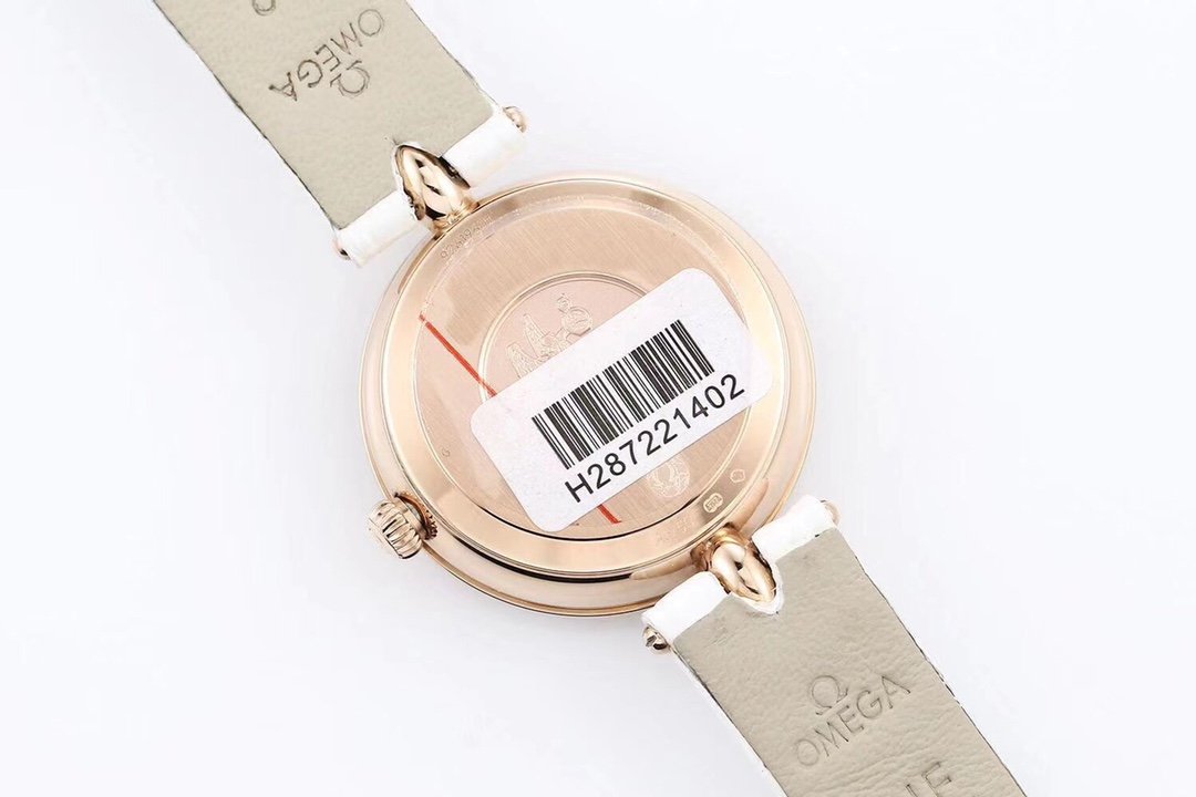 De Ville 27.4mm SS 1:1 Best Edition Pink Mother Of Pearl Dial on White Leather Strap – Image 6