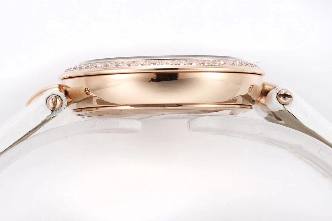 De Ville 27.4mm SS 1:1 Best Edition Pink Mother Of Pearl Dial on White Leather Strap – Image 9