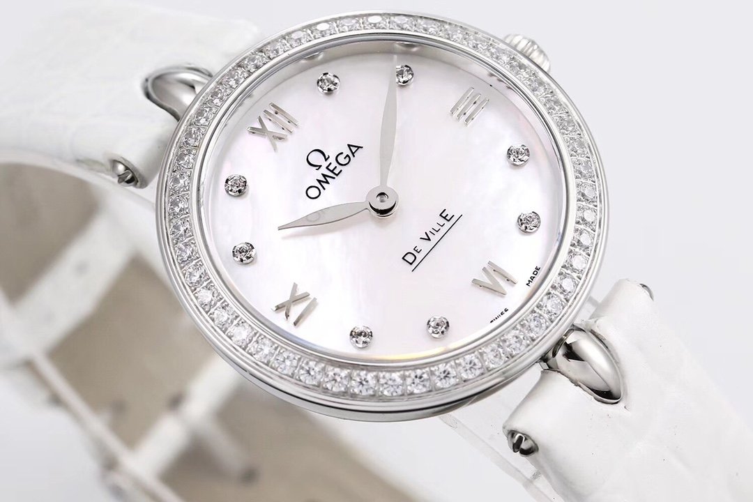 De Ville 27.4mm SS 1:1 Best Edition Mother Of Pearl Dial on White Leather Strap – Image 3