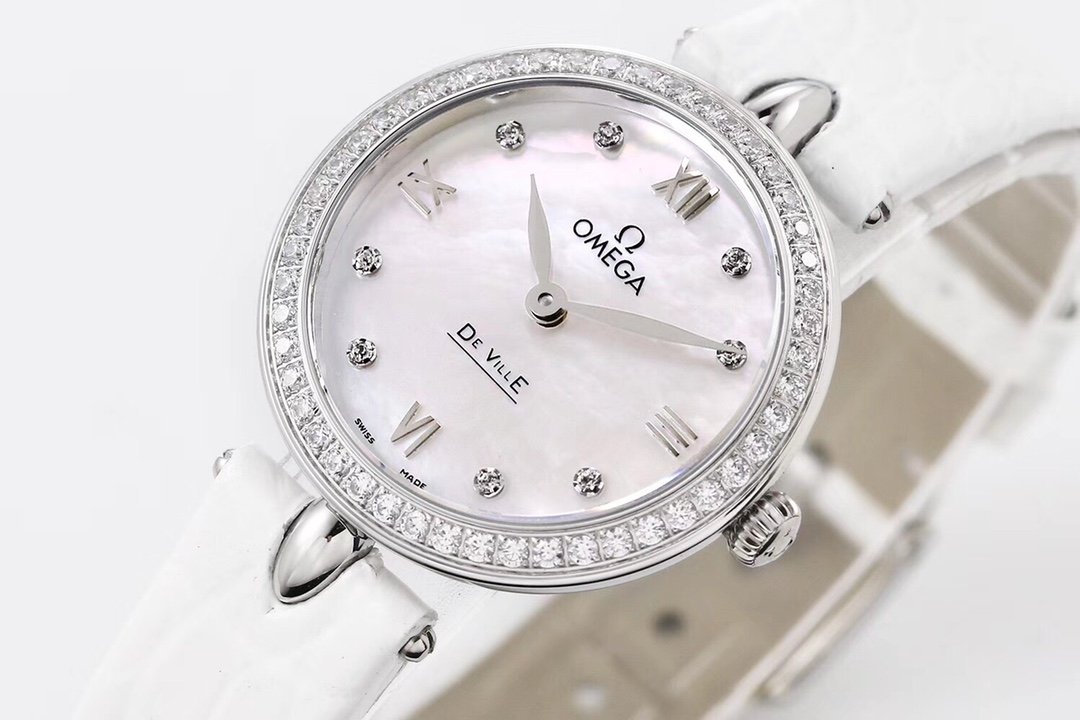 De Ville 27.4mm SS 1:1 Best Edition Mother Of Pearl Dial on White Leather Strap – Image 5