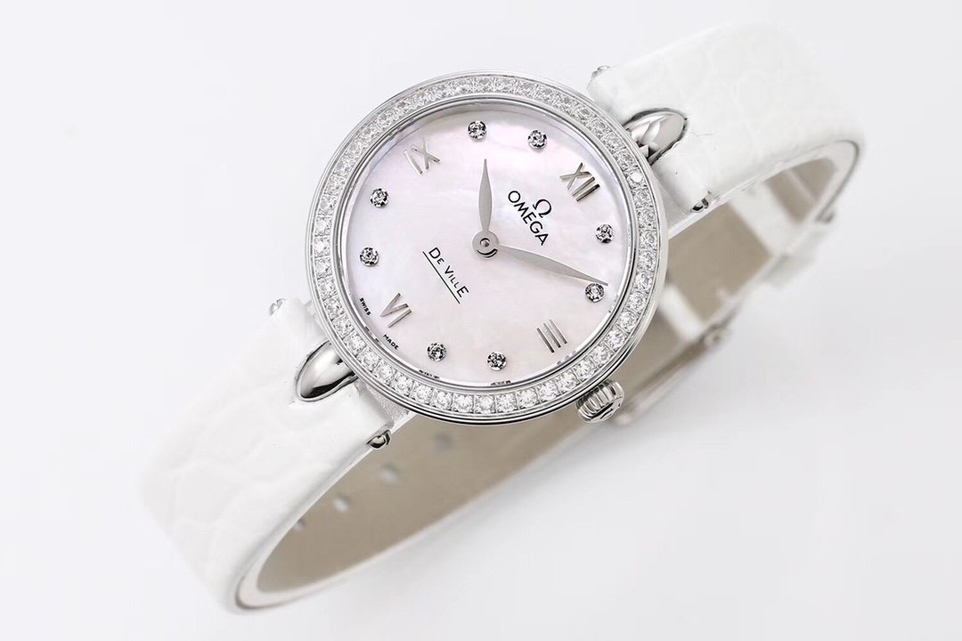 De Ville 27.4mm SS 1:1 Best Edition Mother Of Pearl Dial on White Leather Strap – Image 6