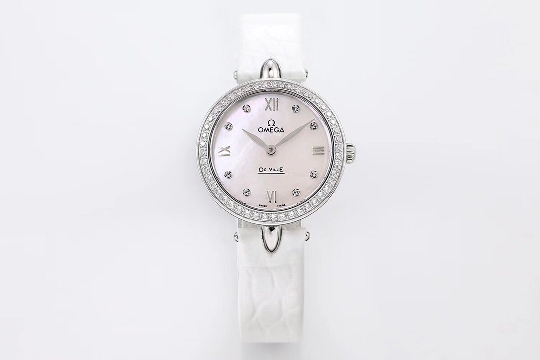De Ville 27.4mm SS 1:1 Best Edition Mother Of Pearl Dial on White Leather Strap