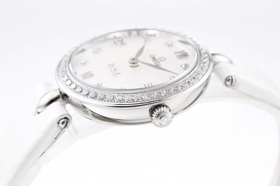 De Ville 27.4mm SS 1:1 Best Edition Mother Of Pearl Dial on White Leather Strap – Image 9