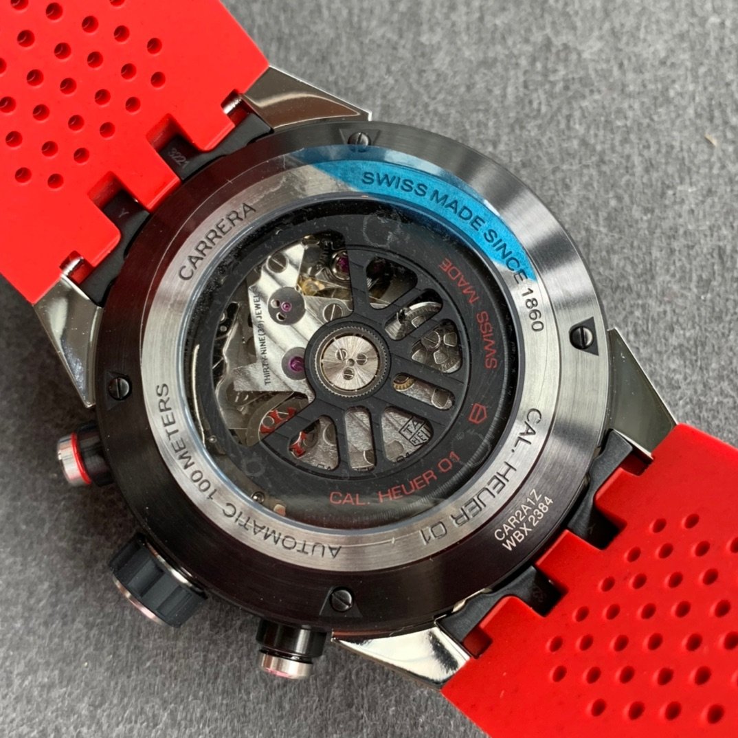 Calibre Heuer 01 Chrono SS/PVD XF 1:1 Best Edition Skeleton Dial Red Hand on Red Rubber Strap A1887 – Image 8