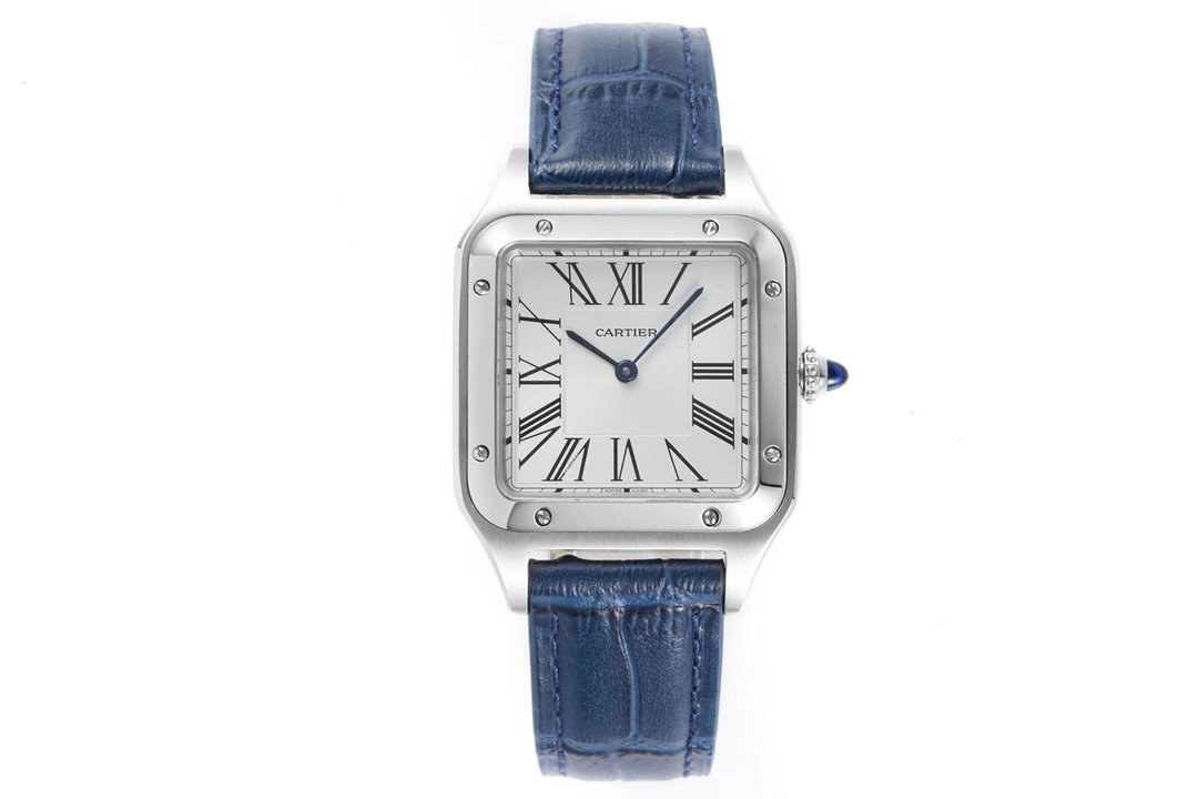 Santos De Cartier 38mm Mens Blue SS/LE Wht F1 Swiss Quartz