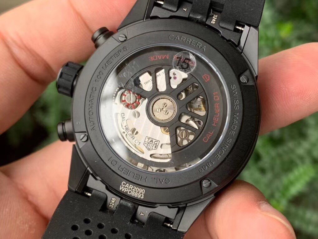 Calibre Heuer 01 Chrono SS/PVD XF 1:1 Best Edition Skeleton Dial Red Hand on Black Rubber Strap A1887 – Image 4