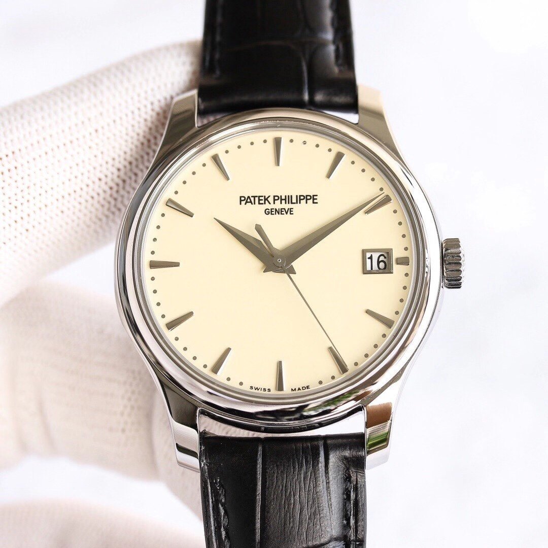 Calatrava 5227 SS ZF V3 1:1 Best Edition White Dial on Black Leather Strap 324CS