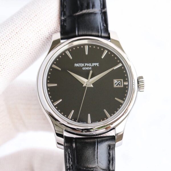 Calatrava 5227 SS ZF 1:1 Best Edition Black Dial on Black Leather Strap 324CS