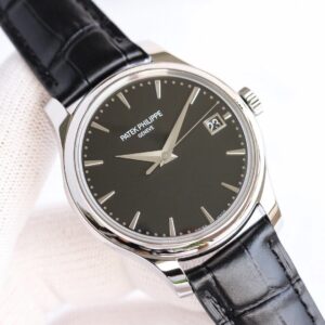 Calatrava 5227 SS ZF 1:1 Best Edition Black Dial on Black Leather Strap 324CS - Image 3