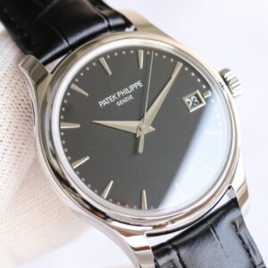 Calatrava 5227 SS ZF 1:1 Best Edition Black Dial on Black Leather Strap 324CS - Image 5