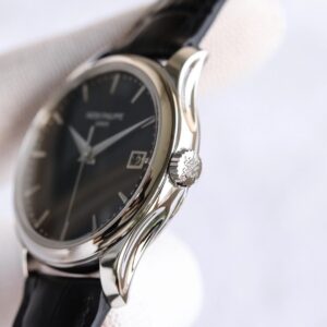 Calatrava 5227 SS ZF 1:1 Best Edition Black Dial on Black Leather Strap 324CS - Image 7