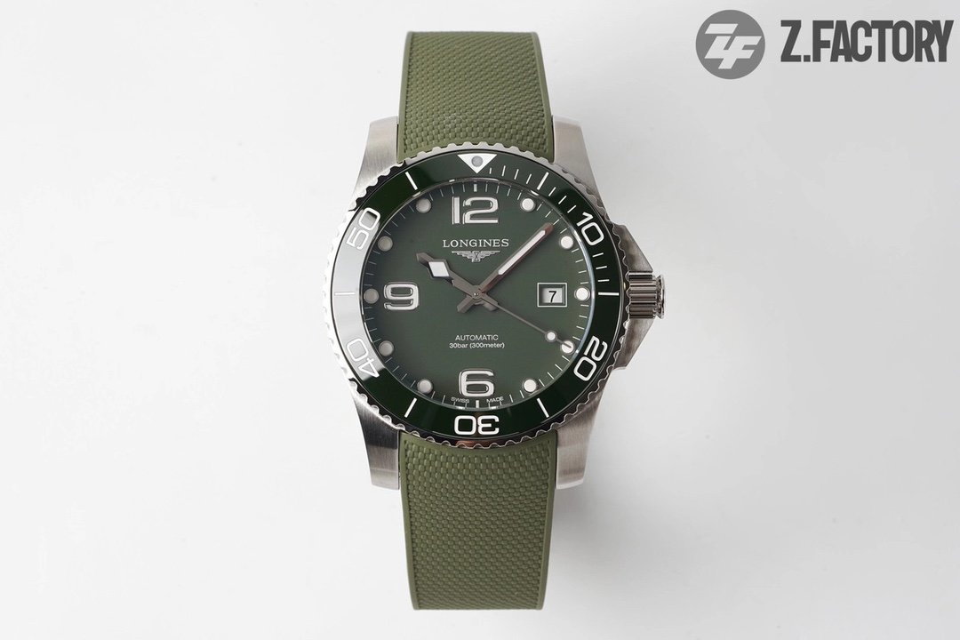 Conquest L3.840.4.56.6 Real Ceramic Bezel SS ZF 1:1 Best Edition Green dial On Green Rubber Strap A2824