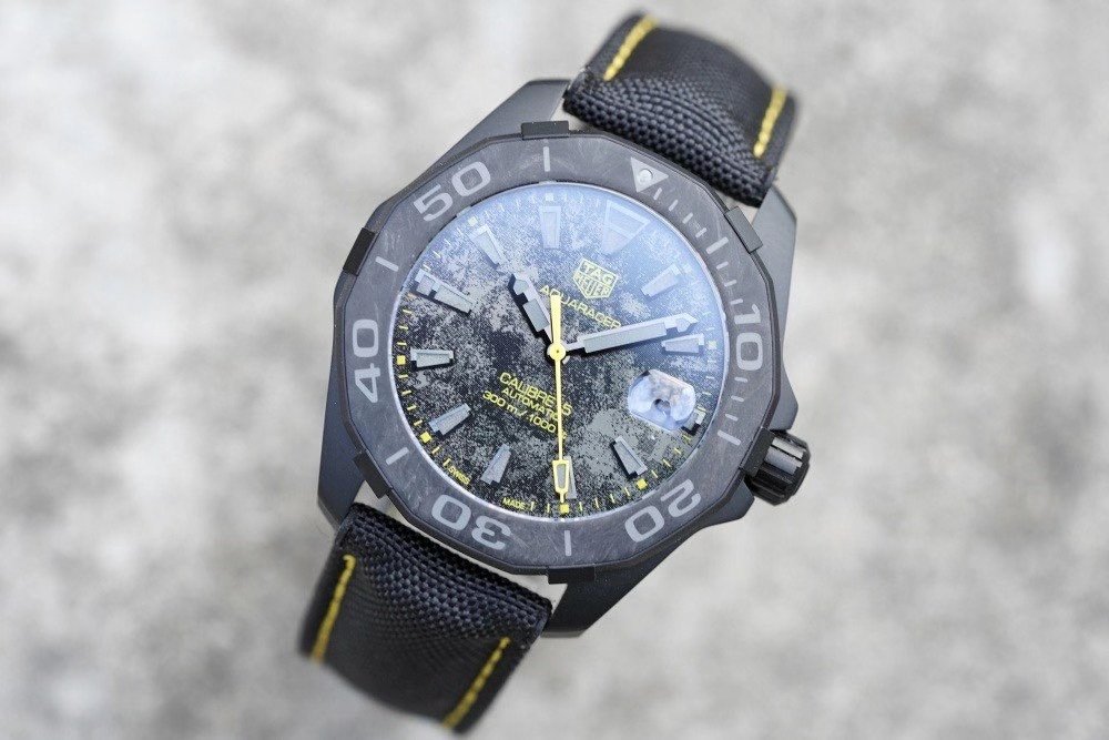 Aquaracer Calibre 5 PVD 41mm TARF 1:1 Best Edition Carbon/Yellow Dial on Black Nylon Strap SW200 – Image 5