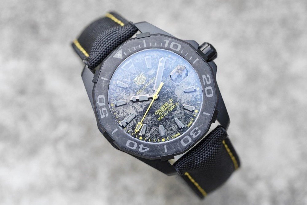 Aquaracer Calibre 5 PVD 41mm TARF 1:1 Best Edition Carbon/Yellow Dial on Black Nylon Strap SW200 – Image 6