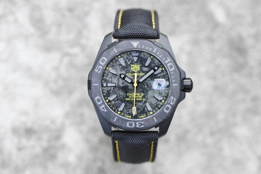 Aquaracer Calibre 5 PVD 41mm TARF 1:1 Best Edition Carbon/Yellow Dial on Black Nylon Strap SW200
