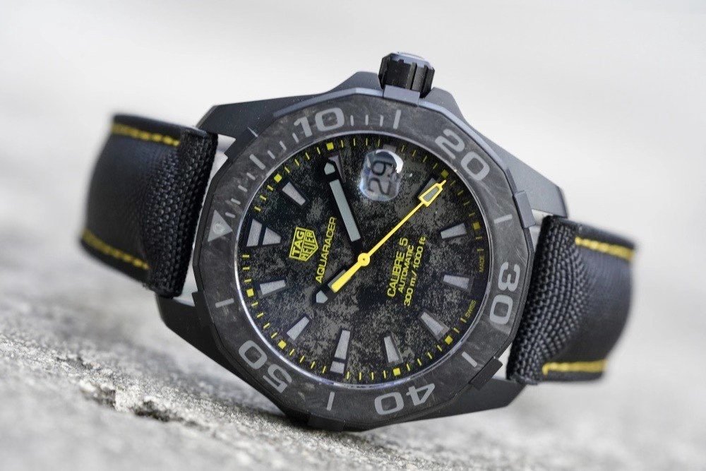 Aquaracer Calibre 5 PVD 41mm TARF 1:1 Best Edition Carbon/Yellow Dial on Black Nylon Strap SW200 – Image 9